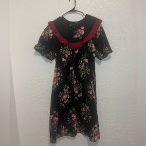 Floral Black Dress with Red Accents